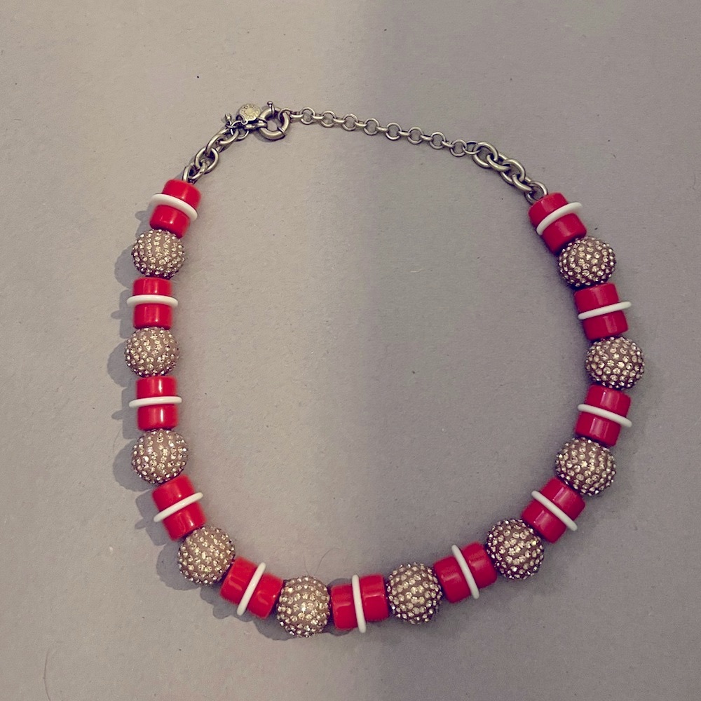 J. Crew Orbit Necklace large pave Statement orange